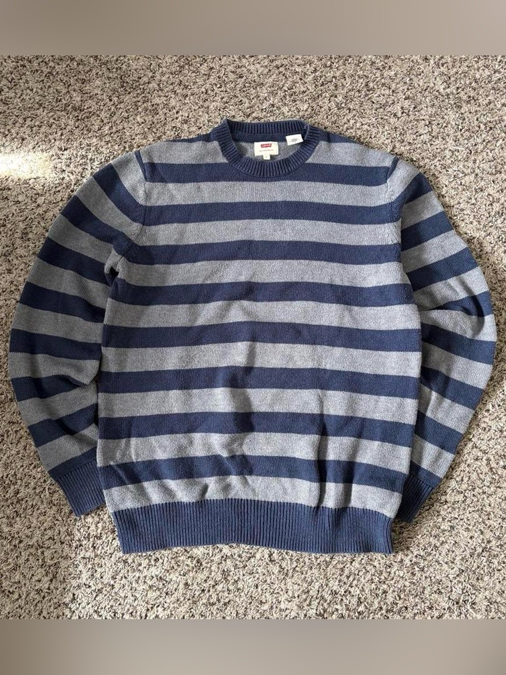 Levi's navy and grey striped sweater Size L #striped #knitwear